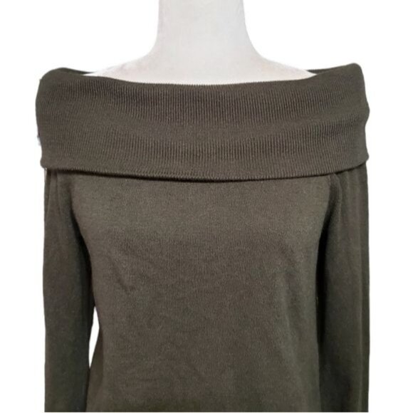 DKNY Womens Knitted Top Size Small Olive Green Long Sleeve Off-Shoulder Sweater - Picture 2 of 8